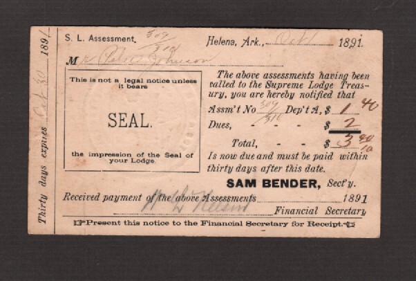 U.S. Postal Card - Postmark - Helena, Ark. - Oct 1, 1891