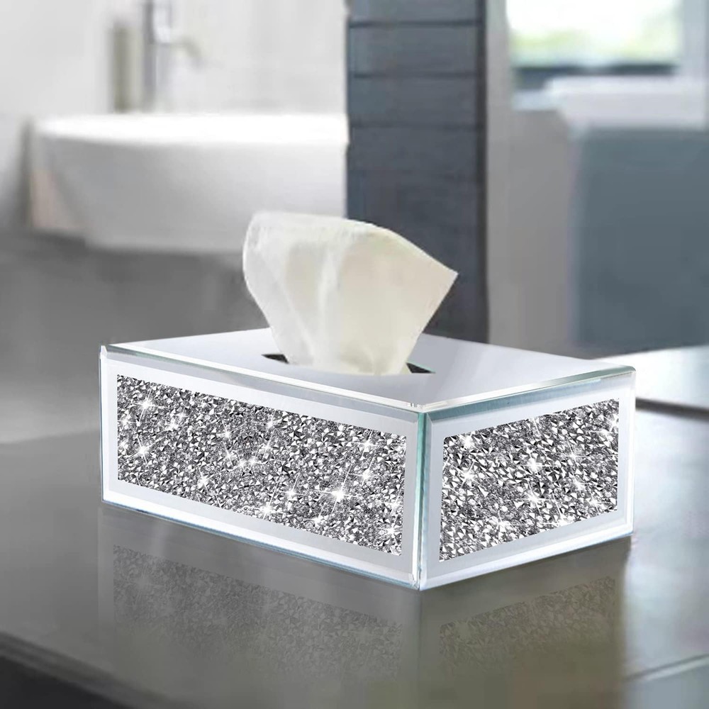 Rectangular Mirrored Tissue Box Covercrystal Crushed Diamond Tissue