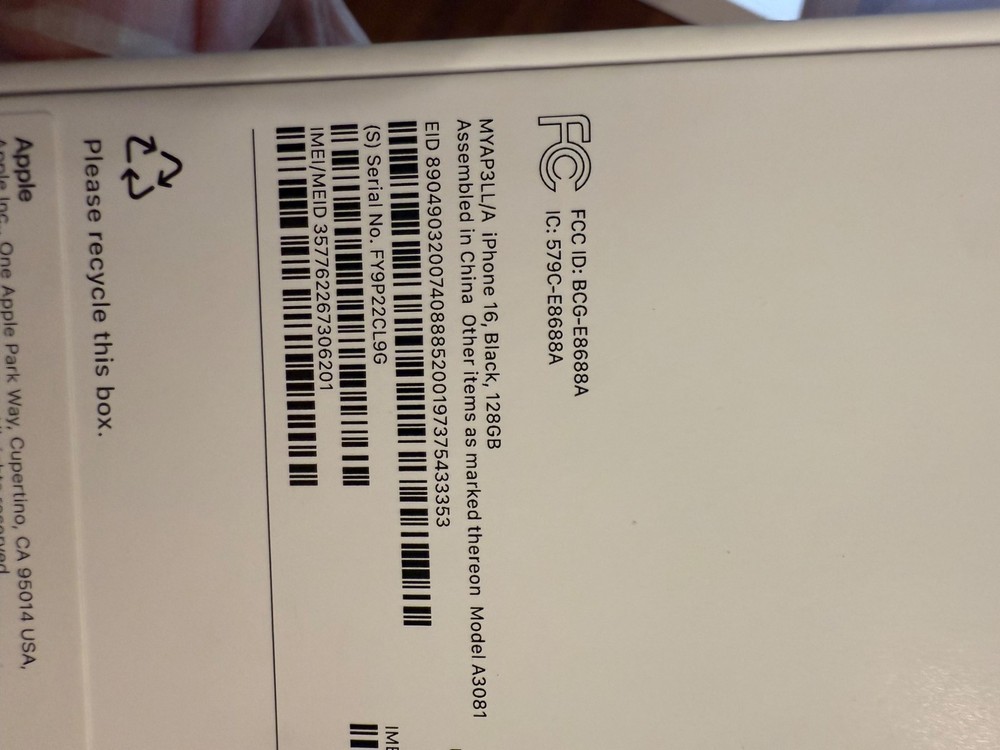 Apple IPhone 16 Black Empty Box No Phone