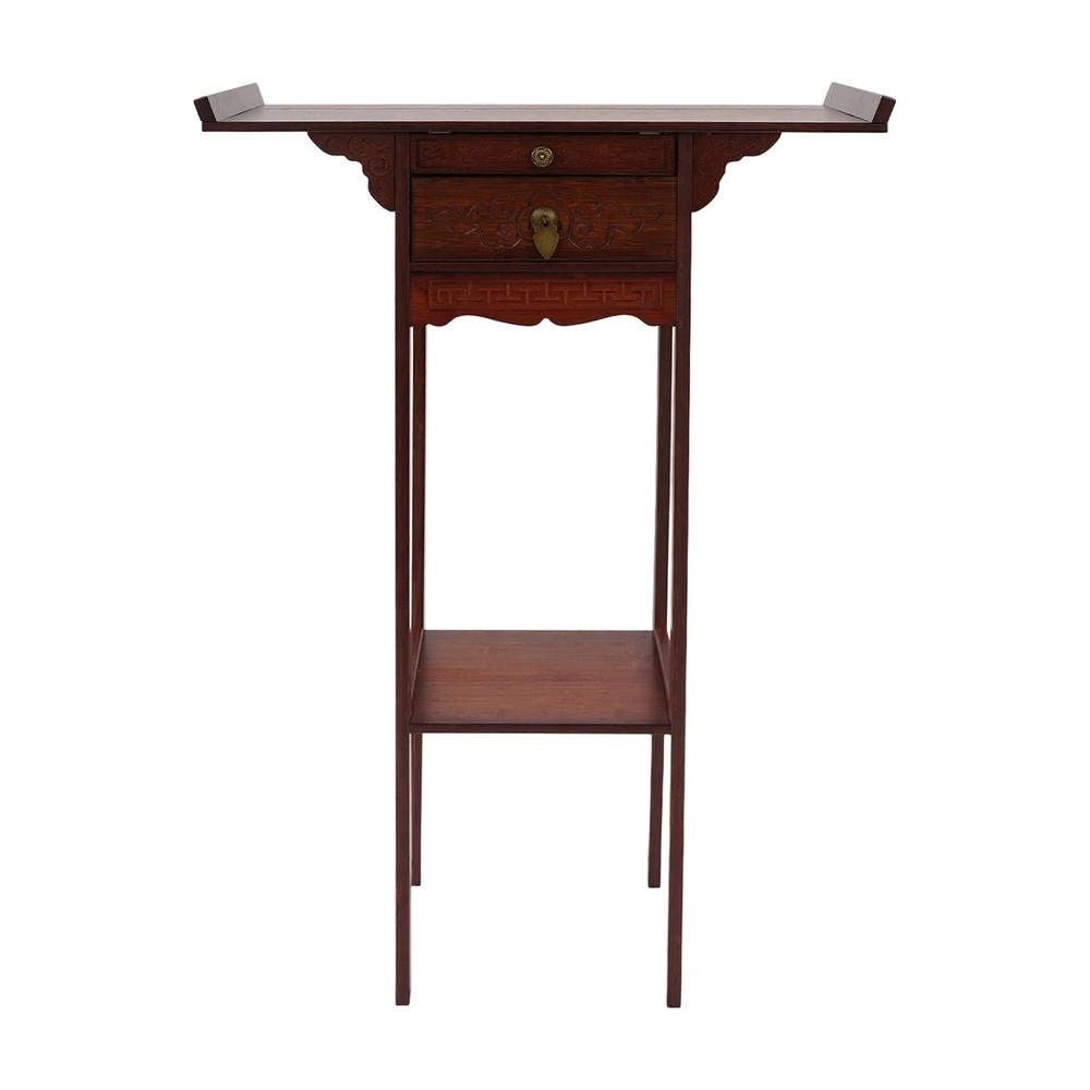 Meditation Altar Table With Pull-out Storage Board And Exquisite Carving