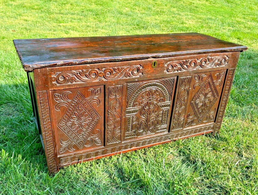 17th Century Charles II Oak Coffer--Shipping Available