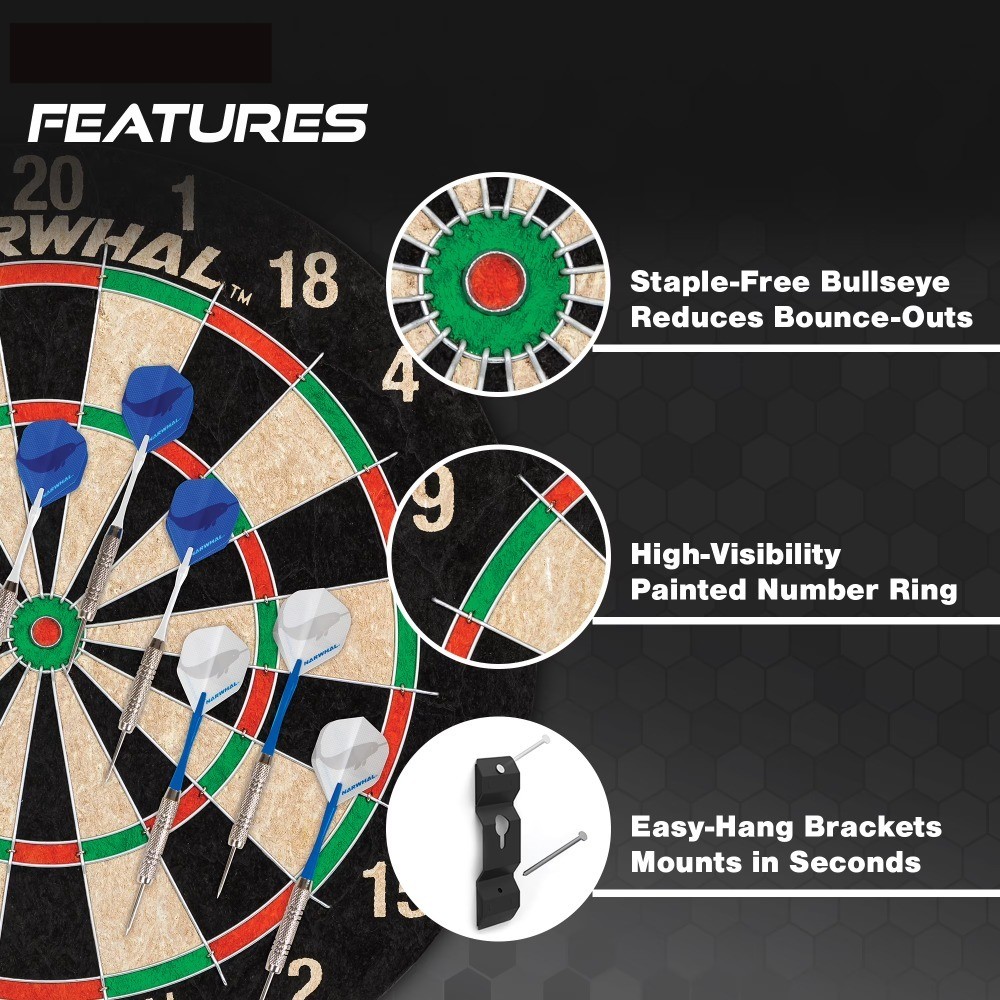 Official Size Bristle Dartboard, Easy Hang Design
