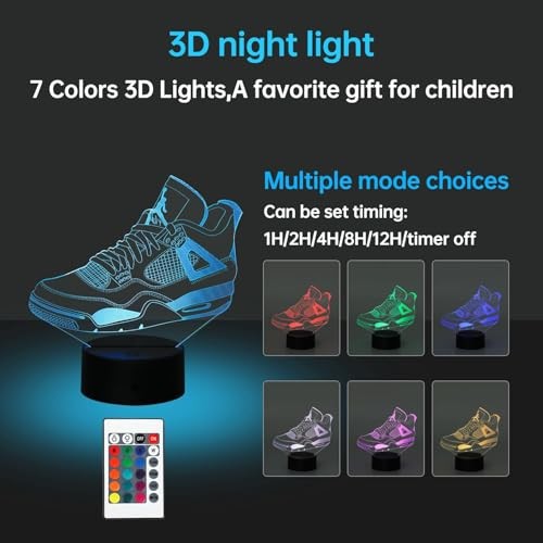 3D Sneaker LED Night Light, 7 Colors Changing Lamp with Remote Control, USB or