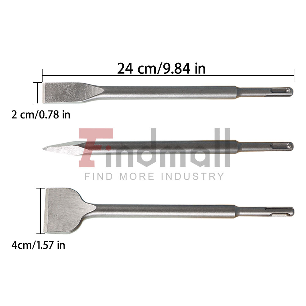 6-Pack Concrete Drill Bit Set Includes Point Chisel + 20mm & 40mm Flat Chisel