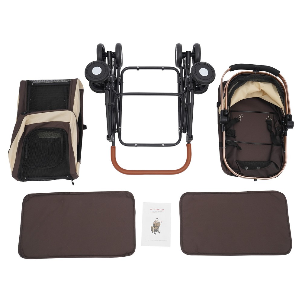 Two-Tier Foldable Pet Stroller for Dogs & Cats with Breathable Mesh