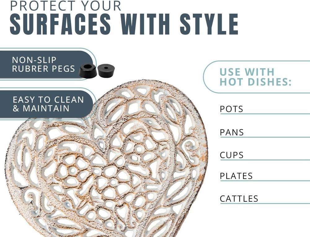 Cast Iron Heart Trivet | Decorative for Kitchen White