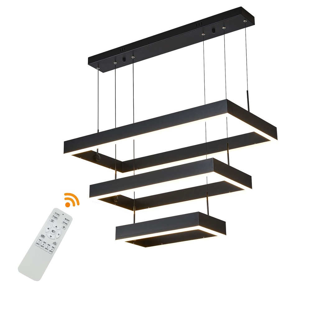 Modern LED Chandelier Light Rectangular Pendant Ceiling Light Lamp With Remote