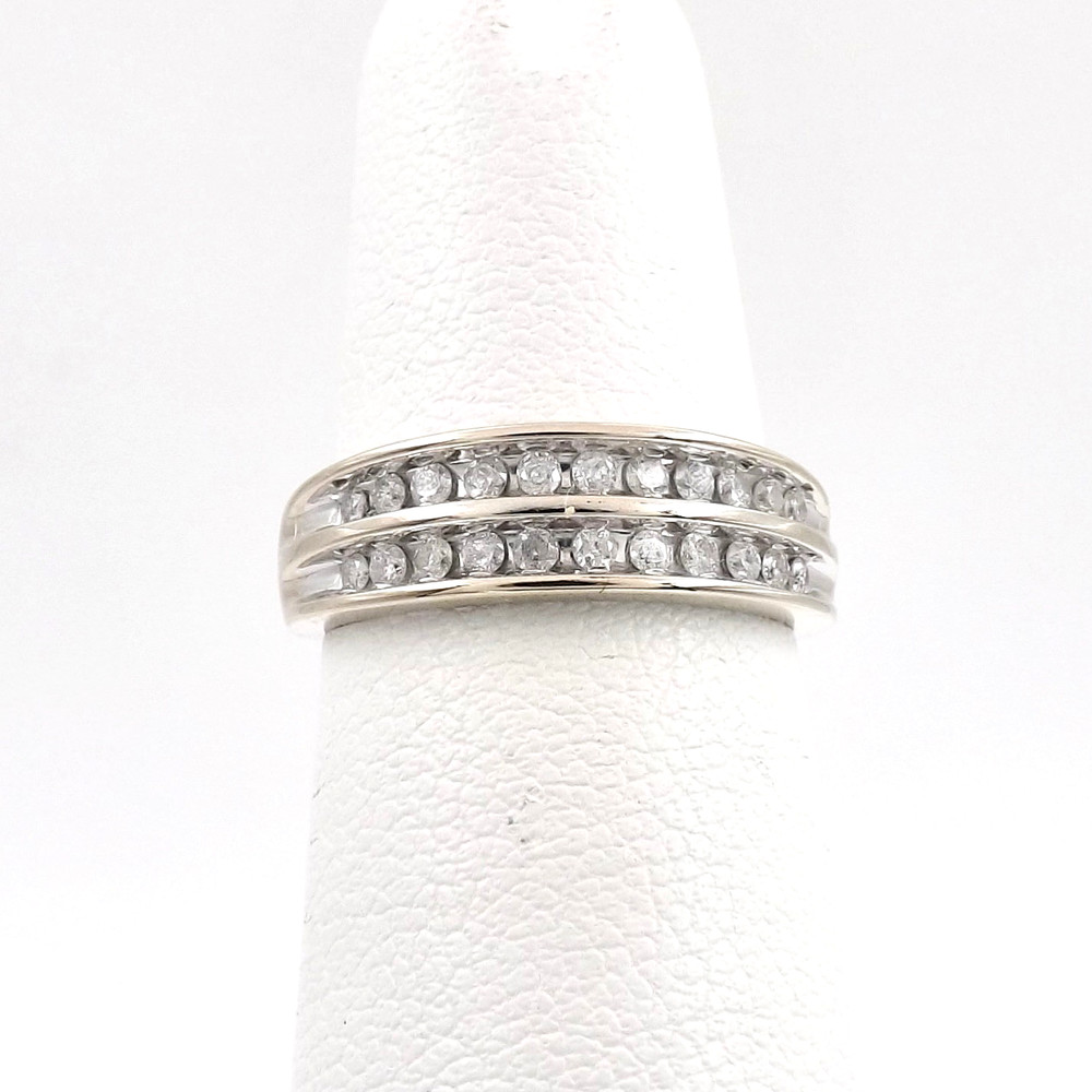 Solid 14k White Gold Double Row Natural Diamond Wedding Ring Channel Setting