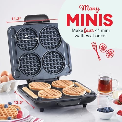 Multi Waffle Maker - Makes Four Waffles at Once for Family Breakfasts - Mini