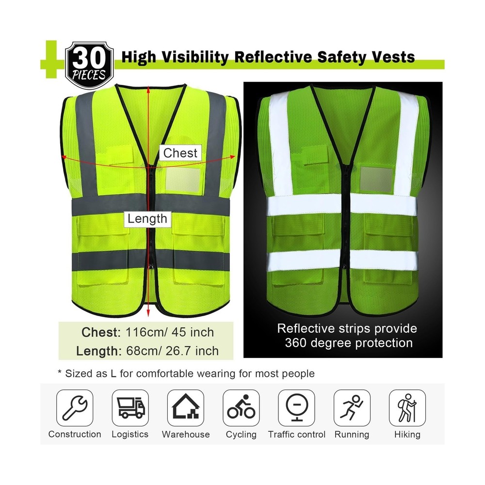 JaGely 30 Pack Reflective Safety Vests with Pockets, High Visibility Mesh Con...