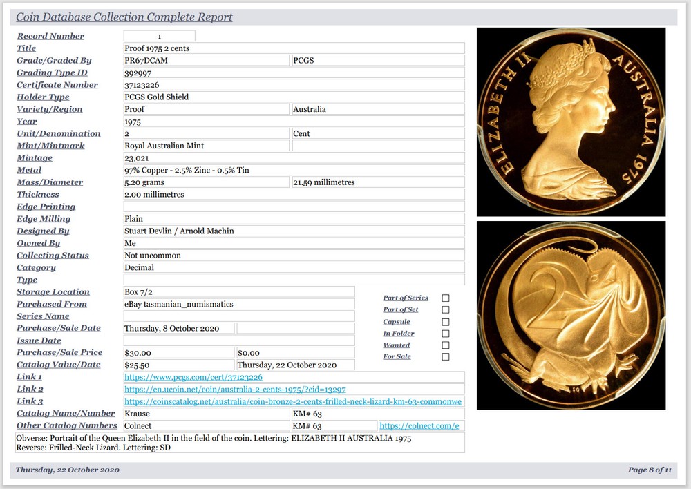 Coin Collector Database Professional Software to suit Windows CDROM