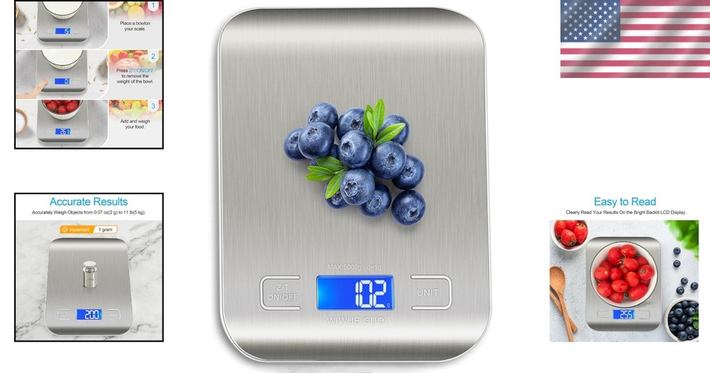 Digital Kitchen Scale with Backlit LCD - Perfect for Weight Loss & Baking