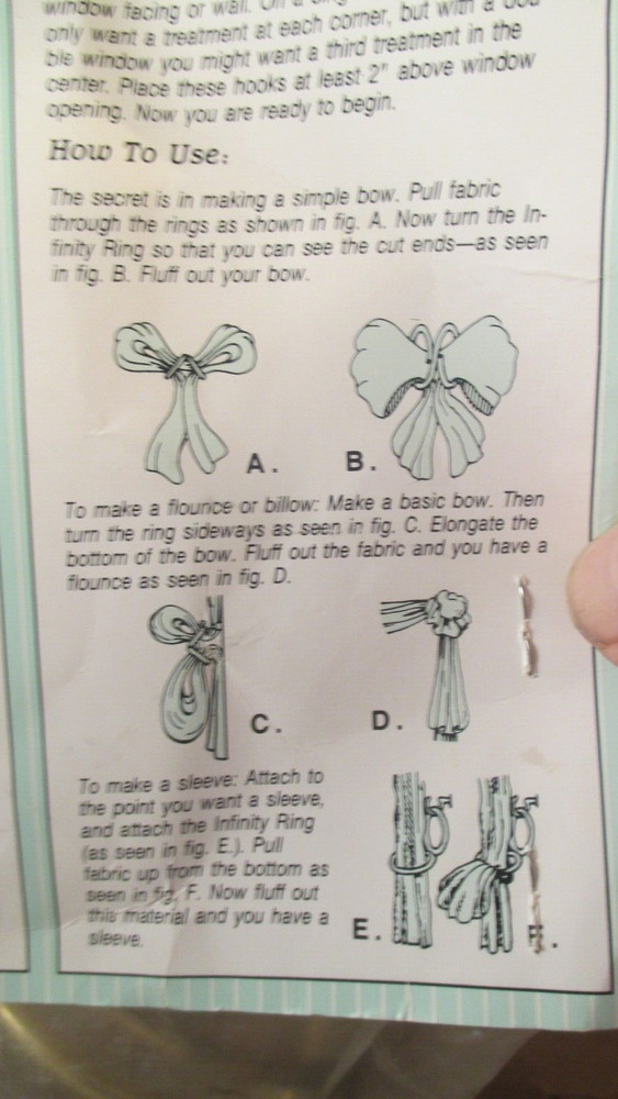 INFINITY RING CURTAIN TIE HOME FABRIC DECOR ACCESSORY 6 rings New in pkg