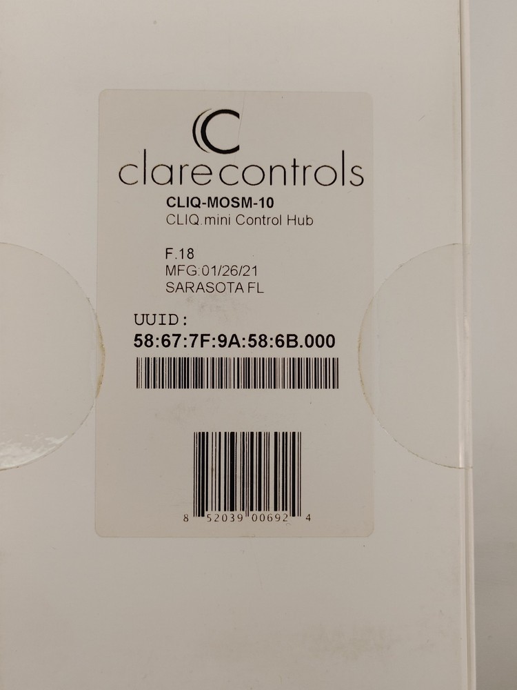 Clare Controls CLIQ-MOSM-10 Smart Home Control Hub WiFi Protocol