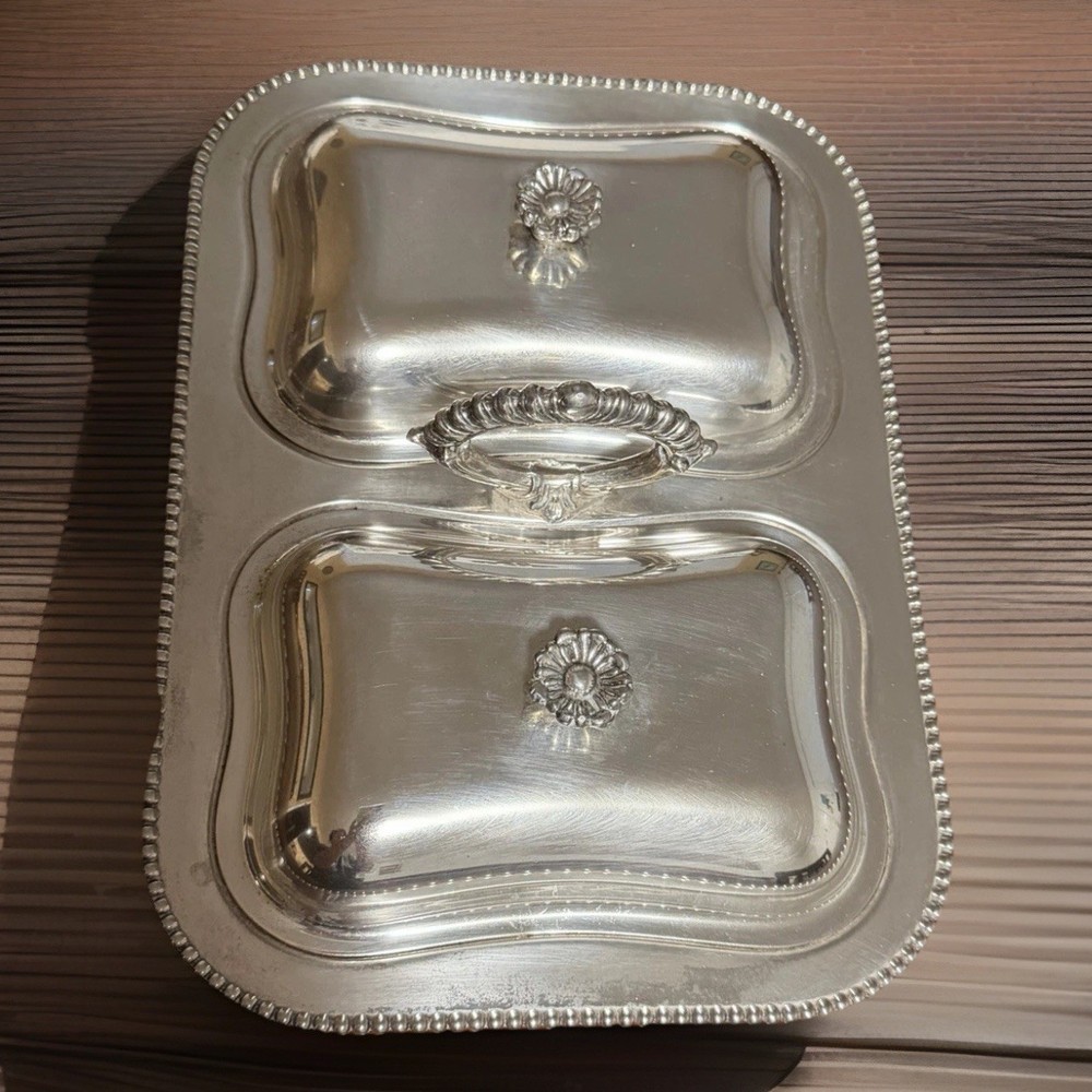 Doubled Vintage Silverplate Lidded Footed Chafing Dish or Server 