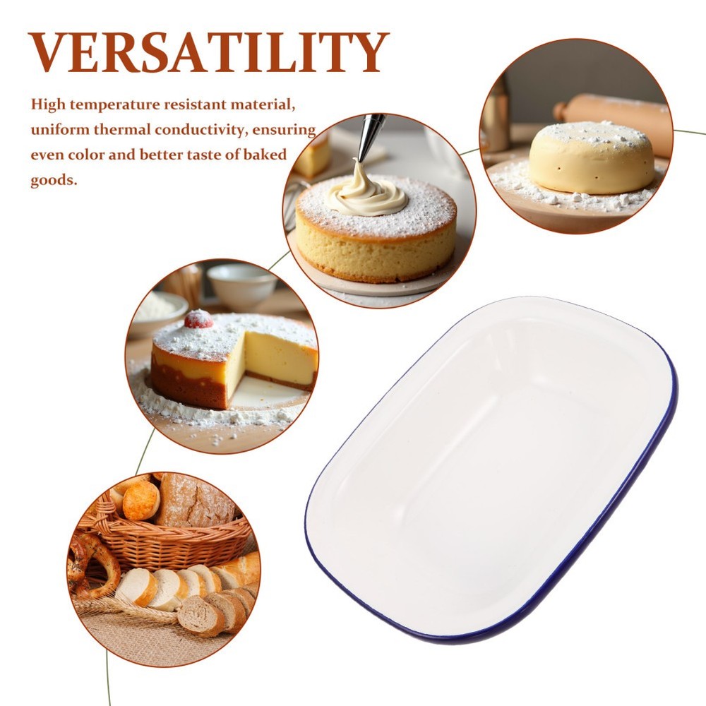 White Enamel Baking Pan Square Cake Heavy Duty Roasting Tray Rectangle