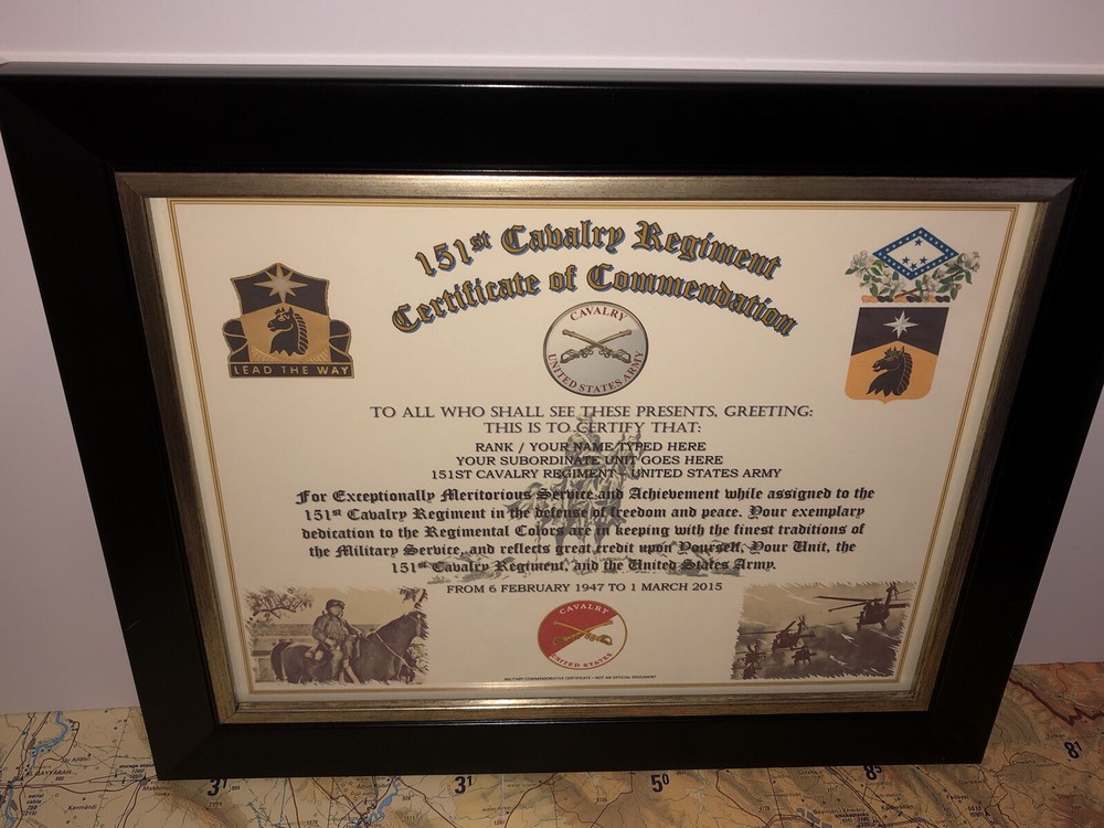 151ST U.S. CAVALRY REGIMENT / COMMEMORATIVE - CERTIFICATE OF COMMENDATION