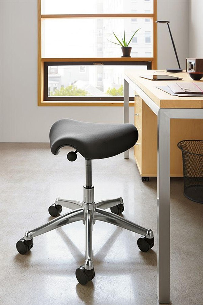 Adjustable Rolling Saddle Stool Chair Tiltable Backrest & Seat For Office