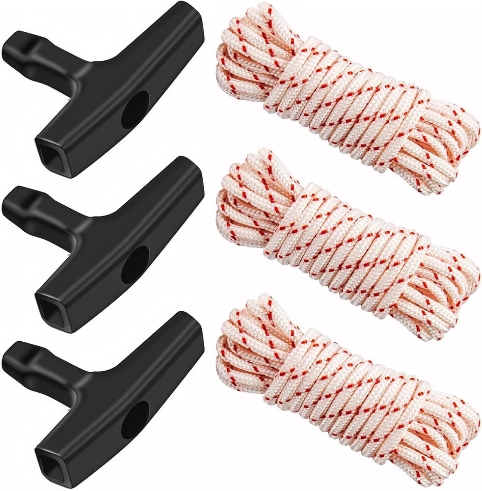 3 Pack 10 ft x 9/64 (3.5mm) Pull Cord Rope with Starter Handle White & Red