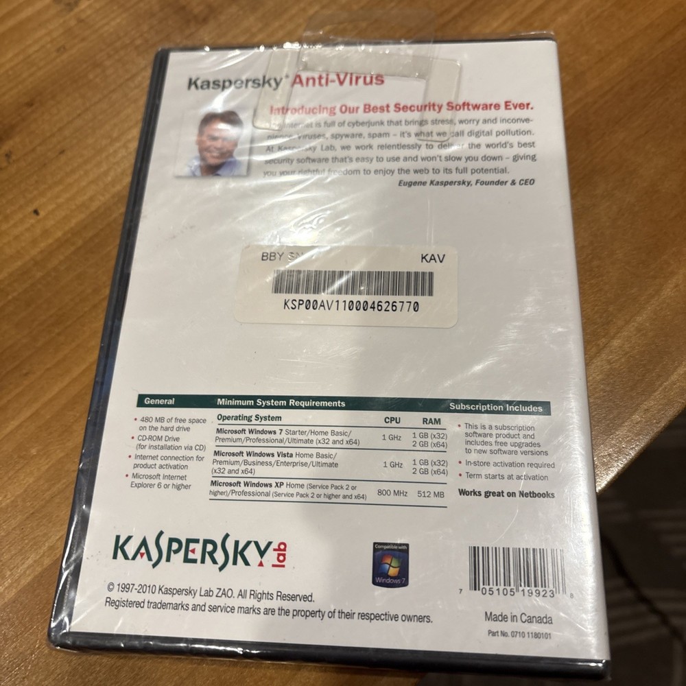 KASPERSLab Anti-Virus Protection PC Computer Security Software - NEW SEALED