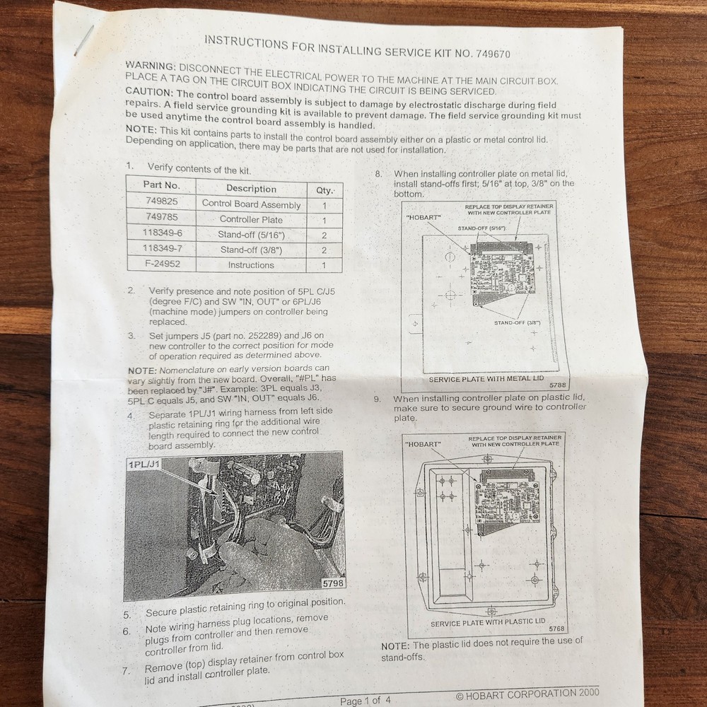 Hobart Kit,Service,Control 00-749670