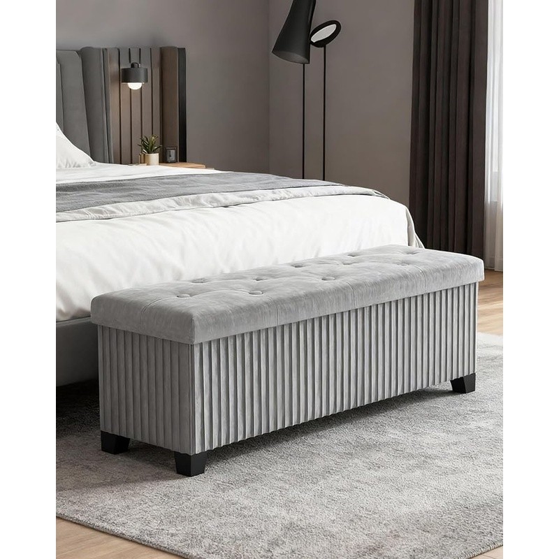 Comfortable Velvet Ottoman Storage Bench Multifunctional Footrest Easy Setup New