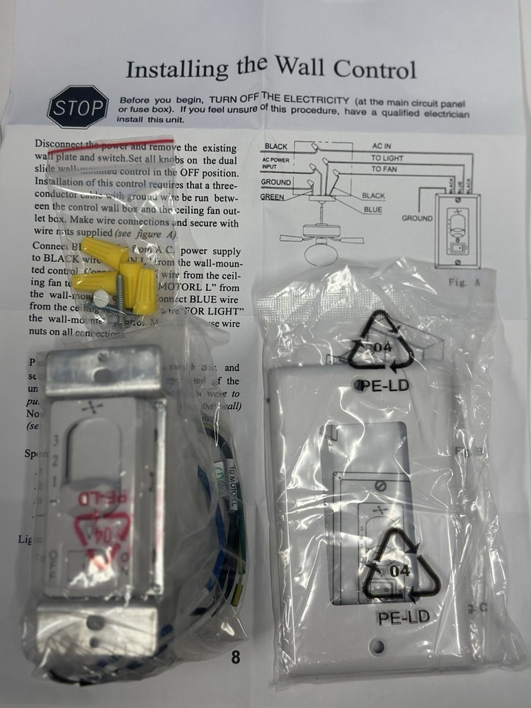 2 PACK - Wall Fan Speed Control & Light Switch Combo 3-Speed White – NEW