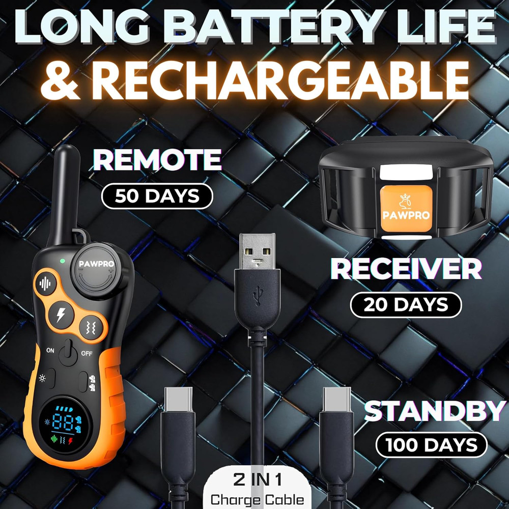 Dog Shock Collar with Remote, Unmatched 4-Mile Range, Night-Light Mode, Training