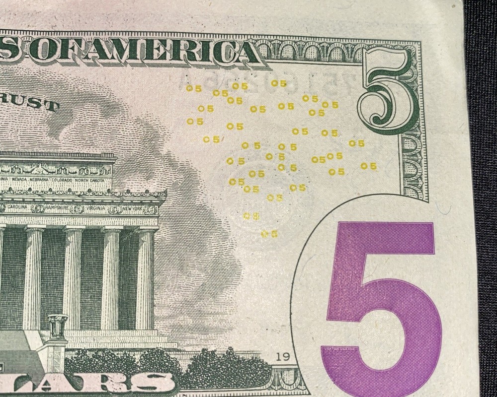 2017A $5 Bill Ink Error SeeThrough Reverse Of Note on serial number