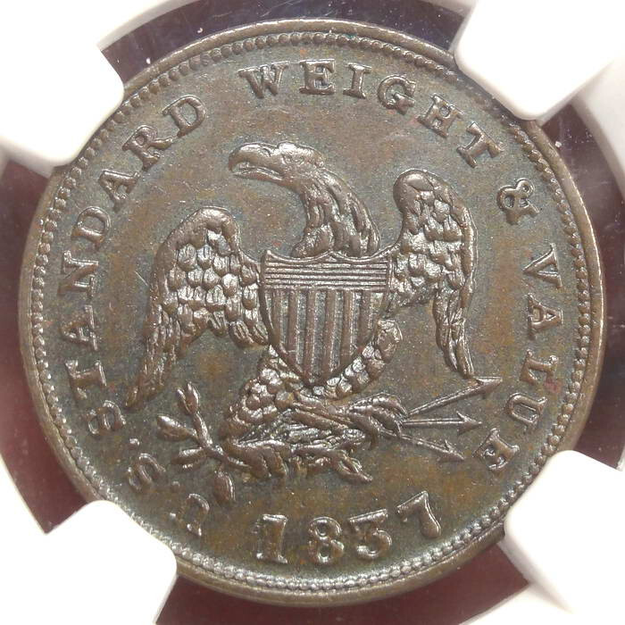 1837 Half Cent Token, HT-73, Choice Uncirculated, NGC MS-64BN, Nice