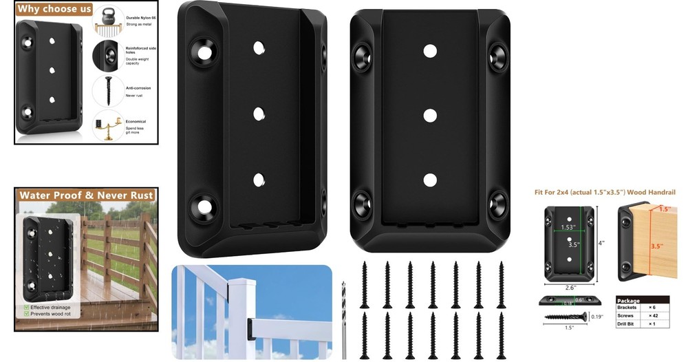Nylon Deck Railing Brackets with Screws and Drill Bit