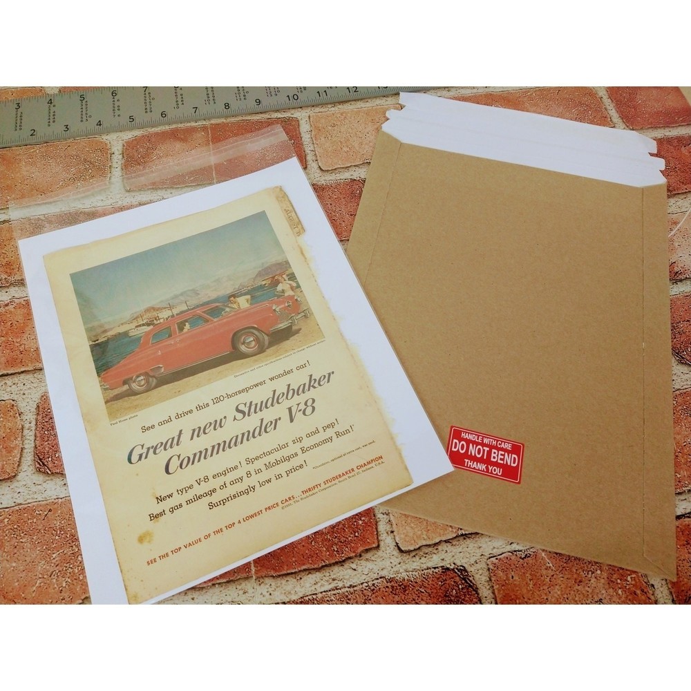 1951 Studebaker Commander V-8 Print Ad Red Car Waterfront Scene MCM Ephemera