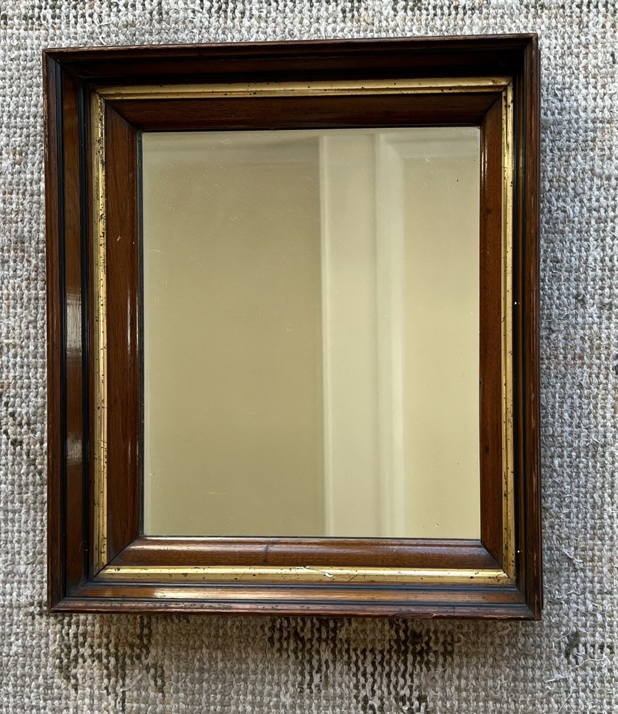 Antique Primitive Walnut Wood Framed Mirror 16.”