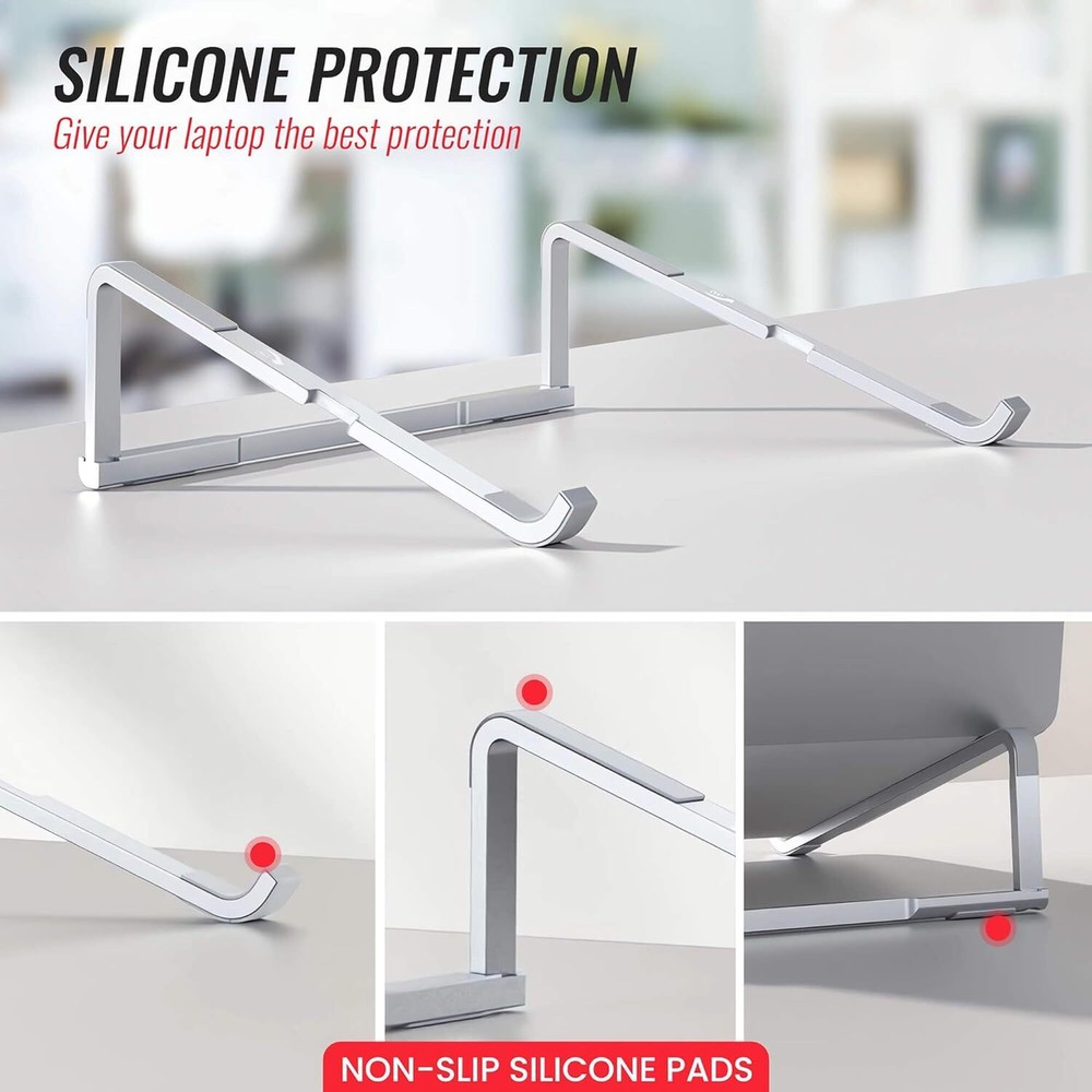 Laptop Stand for Desk, Portable Computer Laptop, Foldable Silver