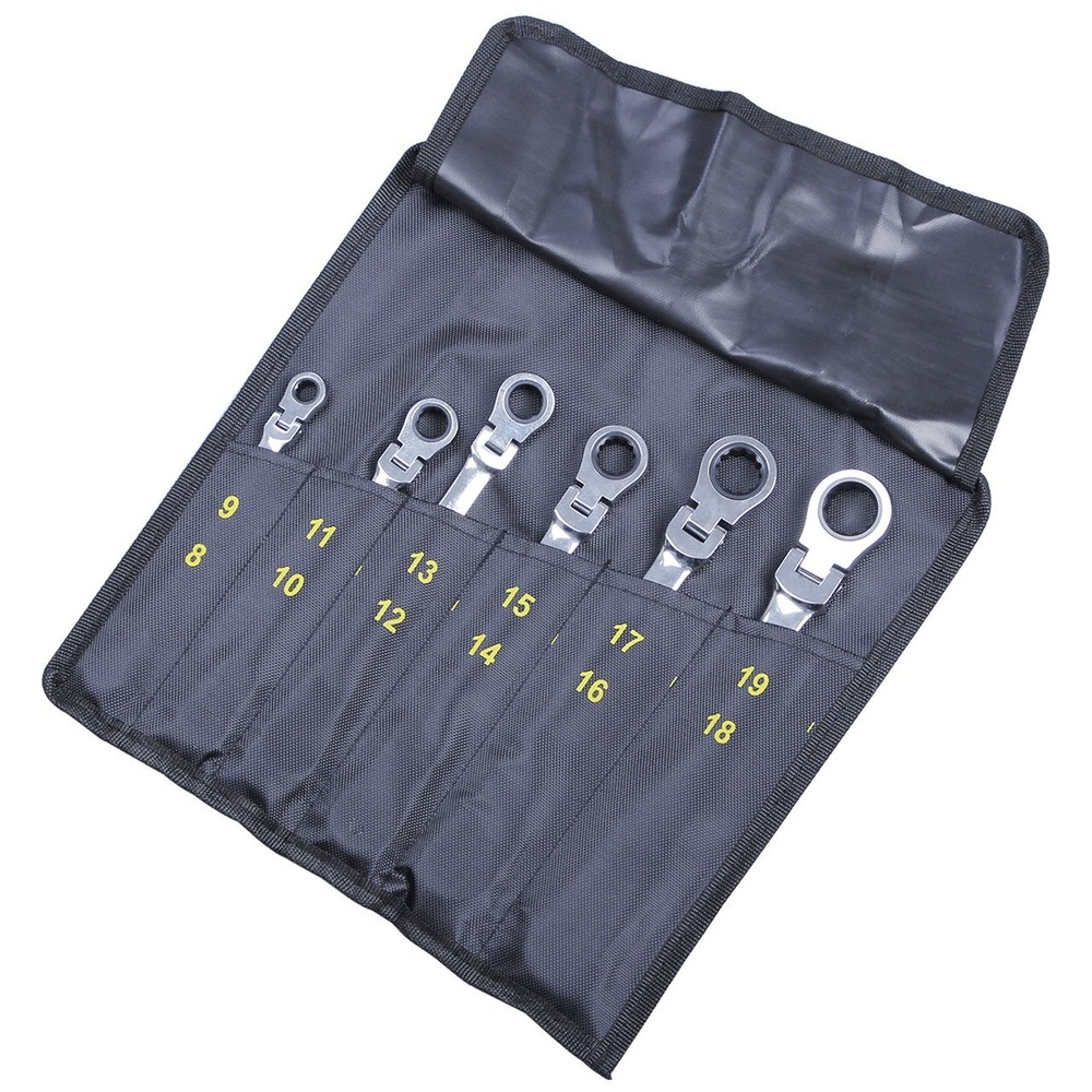 Universal 6Pcs Double Box End Ratcheting Wrench Flex-Head Extra Long Spanner Set