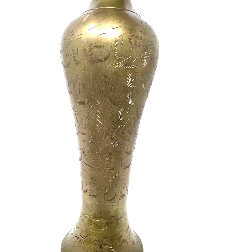 Vintage Brass Etch Carved Vase
