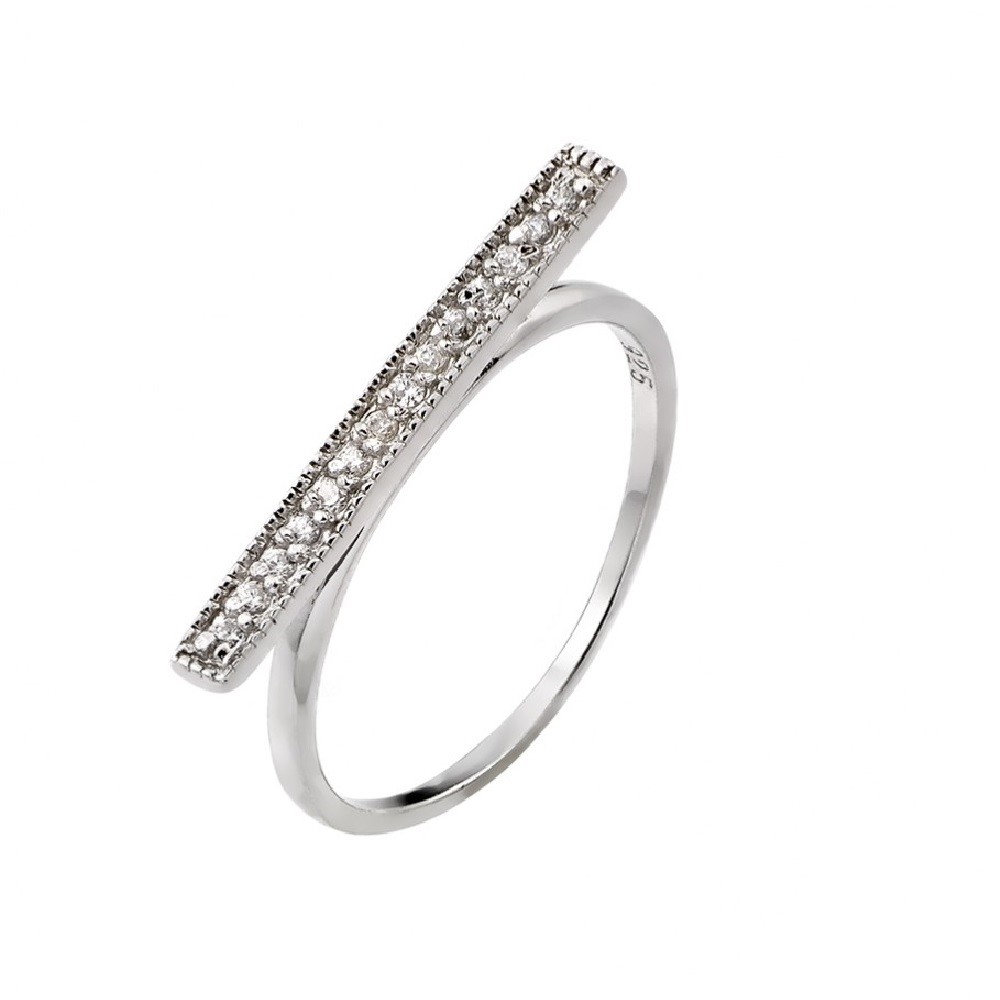 Sterling Silver Channel Set CZ Stones Bar Ladies Ring