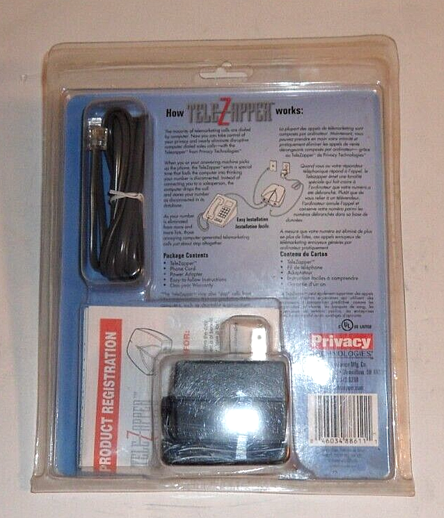 Privacy Technologies TeleZapper Telemarketer Phone Call Blocker - NEW