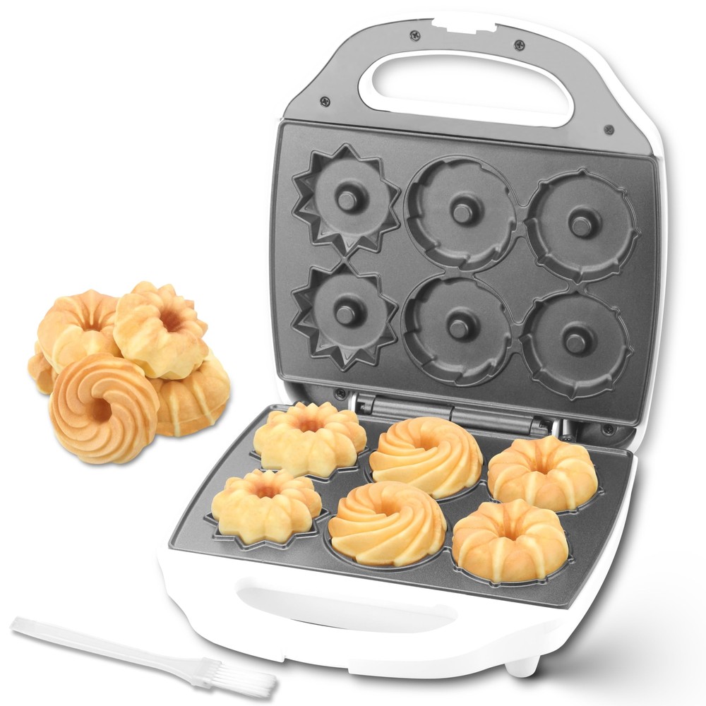 Mini Donut Maker Machine Electric Mini Bundt Cake Pan Bake 6 Bundt Doughnuts Wit