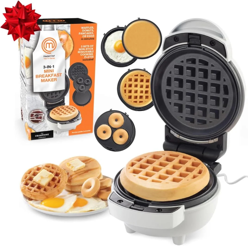 3-In-1 Mini Breakfast Maker- Make Eggs, Pancakes, Donuts, & Waffles and More in