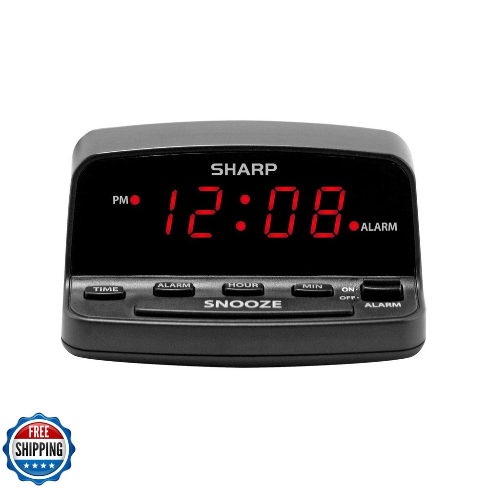 Sharp Digital Alarm Clock with Keyboard Style Controls, Battery Back-up, Easy