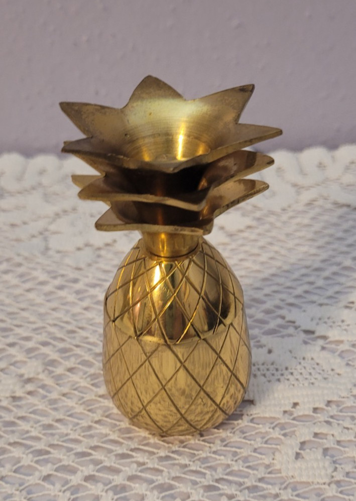 Brass Pineapple Crown Lid Trinket Box 4"