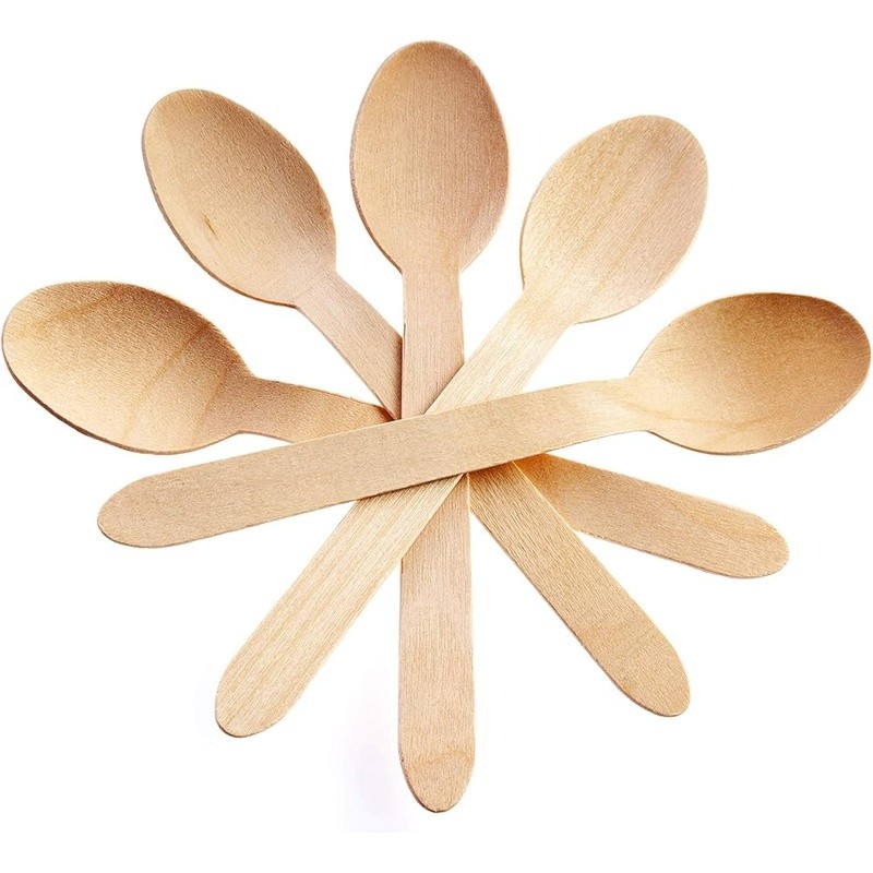 Compostable Wooden Disposable Spoons Eco Friendly Biodegradable Cutlery Pack 100
