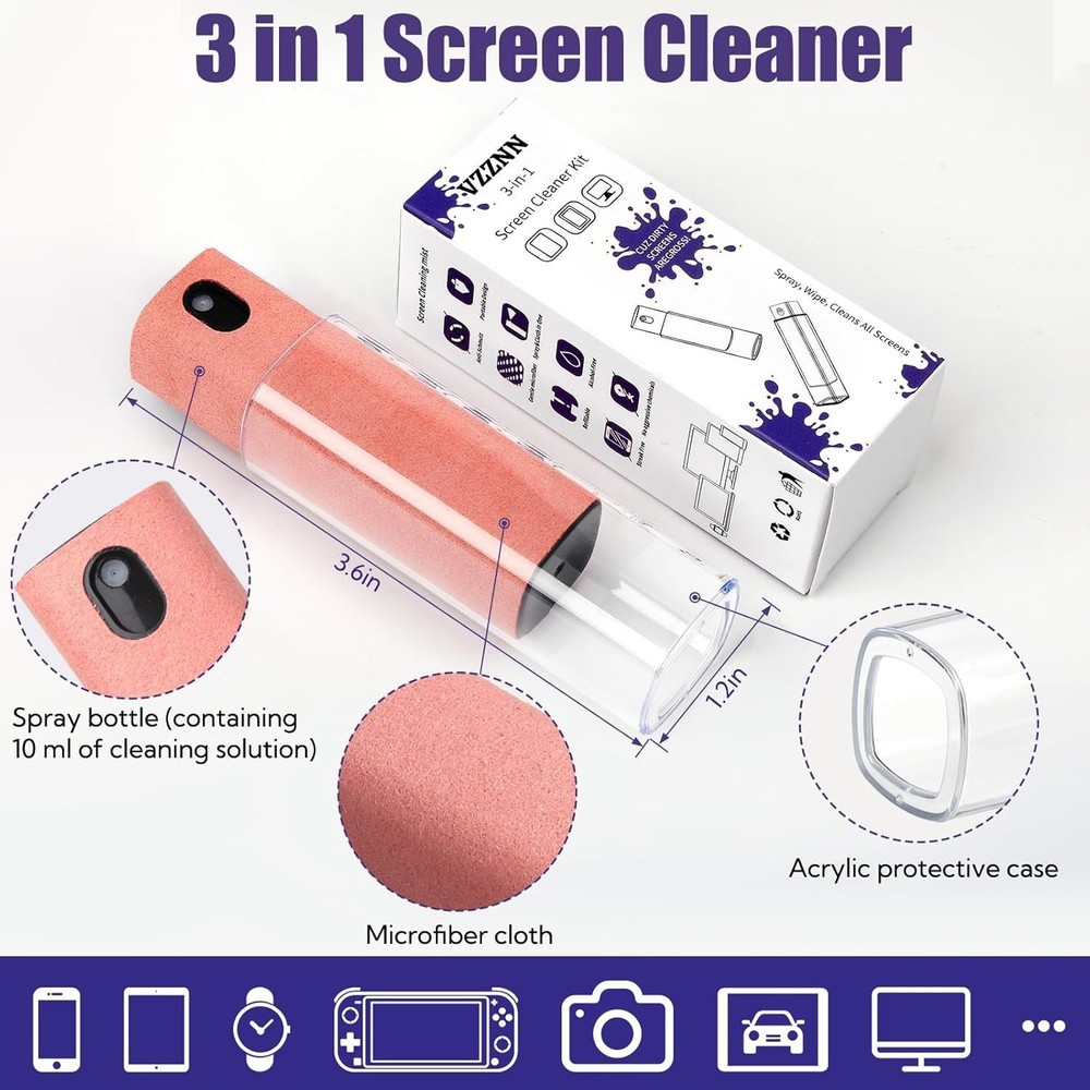 15 Pack - Portable Screen Cleaner refillable mist spray. Microfiber case 10ml