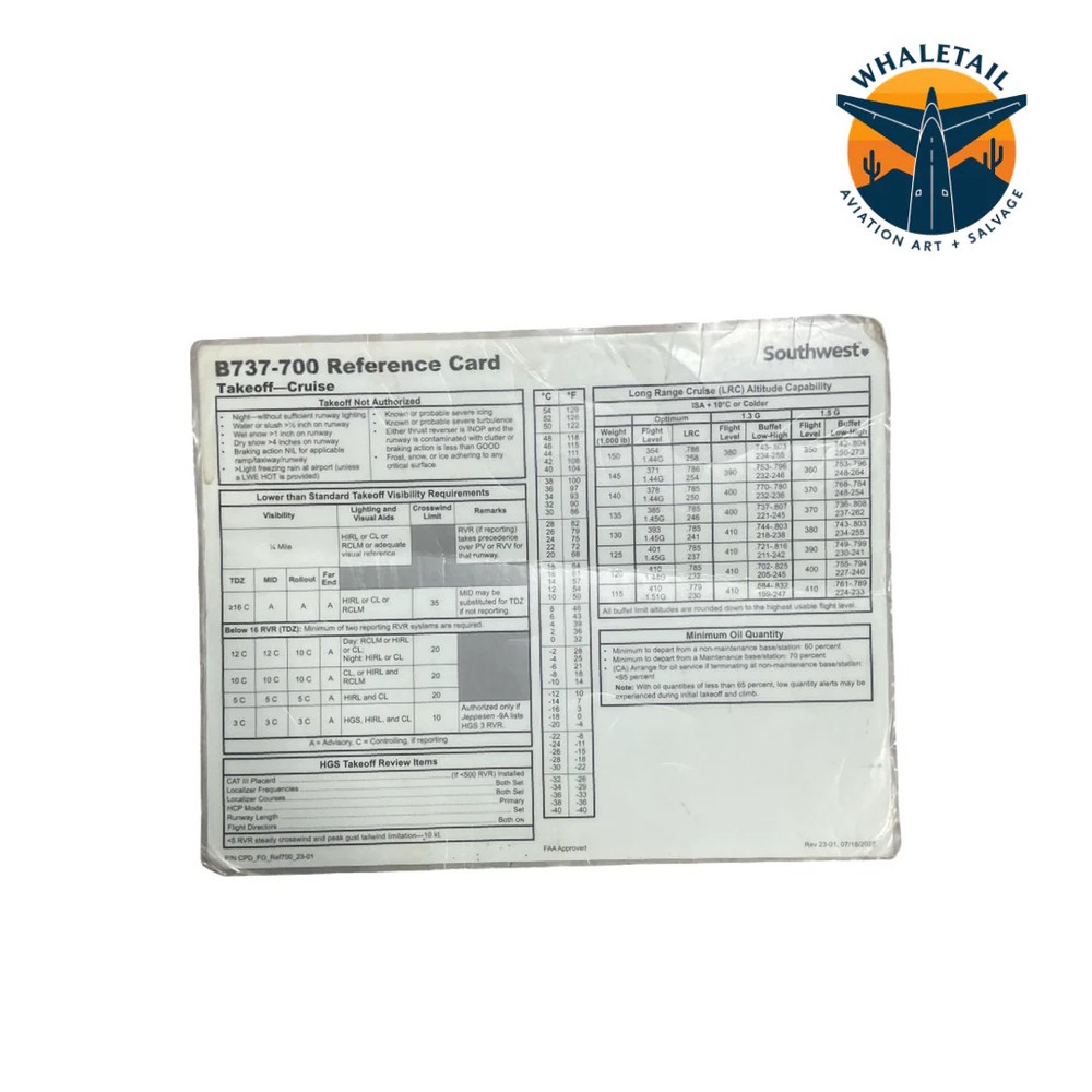 Southwest Airlines B737-700 Reference Card