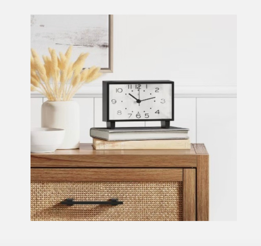 6" Rectangle Mantel Clock Black - Threshold: Modern Analog Table Clock