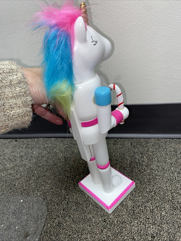 UNICORN Nutcracker Candy Cane PINK 13” Tall