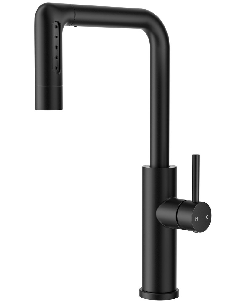 Black Waterfall Kitchen Faucet with Pull Down Sprayer, 5 Spout Modes Stainles...