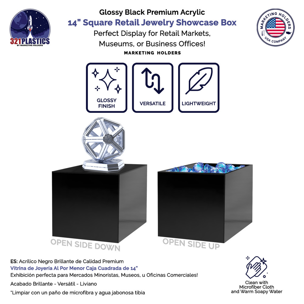 14 Inch Black Acrylic Display Box Versatile Square Merchandise Bin