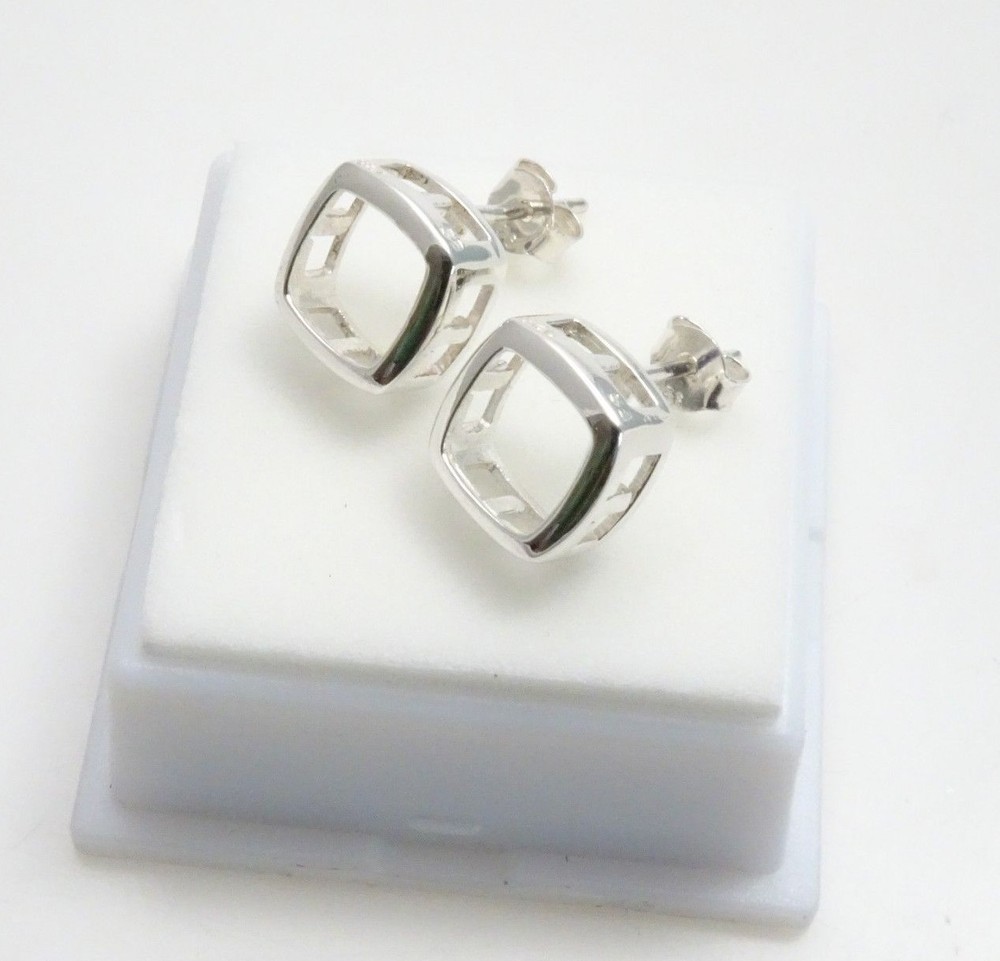 Sterling Silver - 8x8mm - Cushion Shape - Bezel Set - Earring Castings
